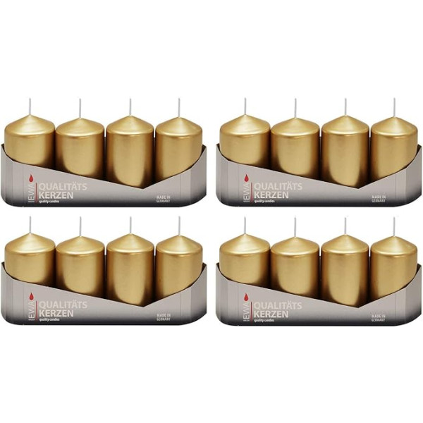 Pillar Candles Gold Varnished Pack of 16 (4 x 4 Pieces), Size Approx. 50 x 80 mm Advent Candles Christmas Candles Pillar Candles
