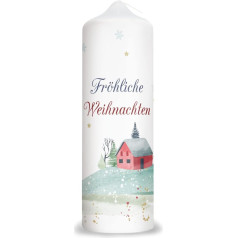 GRAVURZEILE Printed Christmas Candle - Merry Christmas House - Festive Christmas Decoration - Table Decoration for Christmas - Gift for Him and Her - Pillar Candle 250/80 mm