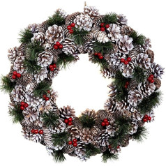 48cm Premium Hanging Christmas Wreath - Festive Pine Cone Display with Subtle White Frosting