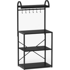 Hiuu 64 cm Kitchen Baker's Rack for Kitchen with Storage, Microwave Stand with Storage Space with 6 Hooks and Adjustable Feet, Couch Bar Table, Black, Kitchen Stand, Storage Shelves