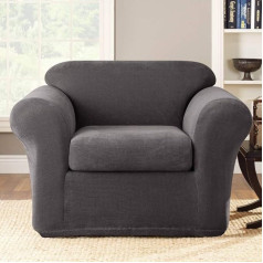 Surefit Stretch Pique Chair Covers Two Piece Chair Cover Including Slipcover and 1 Pillow Case for a Secure Fit Machine Washable Geometric Pattern Flannel Grey