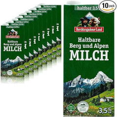Berchtesgadener Land - 10 pieces H-whole milk 3.5% in 1 litre pack durable milk from farms from the mountain and alpine region (mountain farmer's milk)