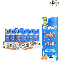koawach Chocolate Drink in Various Flavours - Drinking Chocolate Caffeine Cocoa Drink Tin Guarana Chocolate Energy Drink Organic Fairtrade (12 x 235 ml) (12 x 235 ml, Cookies & Cream)