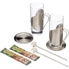 Coffee Gift Set 3 in 1 with 2 Glasses, Coasters and Straw Spoons