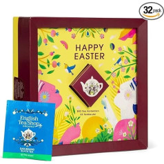 ETS Tea Gift Happy Easter | 4 Organic Tea Blends Fruit Tea, White Tea, Green Tea & Darjeeling as Easter Gift for Easter | Organic | 4 x 8 Tea Bags