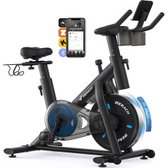 MERACH Exercise Bike with Magnetic Resistance, Quiet Brake Pad/Home Trainer Bicycle with Improved LCD Monitor, Indoor Spinning Bike with Dumbbell Rack, Tablet Holder, Own App, Up to 122 kg