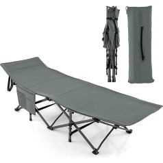 COSTWAY Camp Bed with Side Pocket, Maximum Load 272 kg, Folding Camping Bed, Camping Lounger, Folding Bed, Travel Lounger, Folding Bed for Travel, Indoor, Outdoor