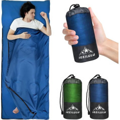 IEEILULU Cotton Sleeping Bag, Travel Sleeping Bag with Two-Way Zip, Mobile Phone Pocket, Small Pack Size, Ultralight Sleeping Bag for Adults, Camping, Hiking, Hotels