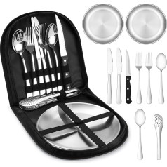 penobon Camping Crockery Set for 2 People, 10 Pieces Portable Camping Cutlery Set Stainless Steel for Camping, Picnic, Travel