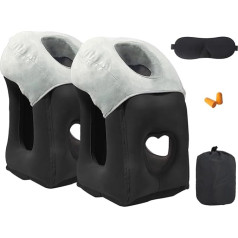 DAWNTREES 2 Pack Inflatable Travel Pillow, Neck Pillow Flammable for Sleeping, Comfortable Support Head, Neck and Lumbar Vertebrae, Used for Airplane, Car, Bus and Office (Black)