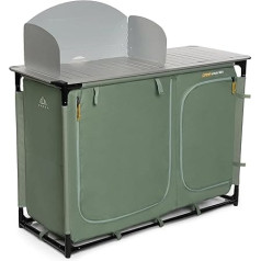 KADVA CAMPCook 221 Camping Kitchen Cabinet Foldable 48.5 x 121 x 83.5 cm Camping Cabinet Made of Durable Materials Lightweight and Sturdy Construction Easy to Assemble and Transport Colour Green