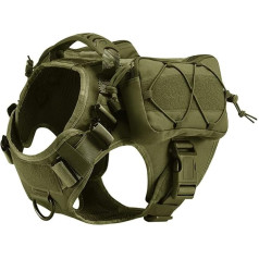 HARD LAND Tactical Dog Harness with 2 Detachable Pockets for Large Medium Dogs No Pull Military Molle Vest 2× Metal Buckles Army Green L