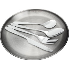 Black Snake® Flat Stainless Steel Camping Picnic Plate Including Lunch Cutlery