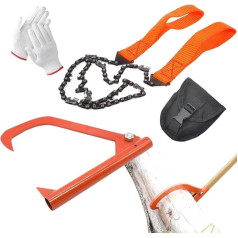 Chain Hand Saw, Pocket Chainsaw for Camping, Outdoor Chain Handsaw, Foldable 4-Piece Stainless Steel Chainsaw for Outdoor Use with Storage Bag for Gloves, Carry