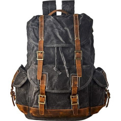 BRASS TACKS Leathercraft Heavy Duty Waxed Canvas Vintage Backpack for Men Women Trim Casual 15.6 Inch Laptop Bookbag Travel Backpack Shoulder Backpack for Travel, gray