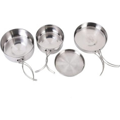 4-teiliges Tragbares Kochgeschirr Set Edelstahl Kochtopf Bratpfanne Outdoor Camping Wandern