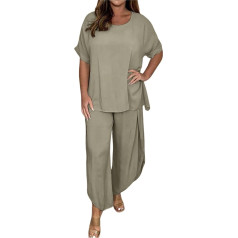 Briskorry Women's Summer Leisure Suit, Top Shirt and Trousers, Trouser Suit, Loose Casual Lounge Set, Short Sleeve, Crew Neck, Jogging Suit, Breathable, Lightweight, Activewear, Solid Y2K Yoga