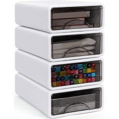 Pack of 4 Stackable Drawer Box Desk with Drawers, Desk Organiser Drawers, Drawer Boxes, Plastic Storage Box for Office, School, Home, Dressing Table, Desktop