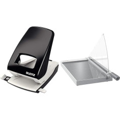 Leitz 51380095 + 90220000 Strong Office Hole Punch + Precision Office Lever Cutter A3 Large Hole Punch for 40 Sheets Paper Cutter with 457 mm Cutting Length for up to 15 Sheets