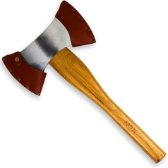 Xforst Axe Double Head Axe Hatchet Made of Forged Carbon Steel Hand Hatchet Made of Hickory Wood Handle with a Genuine Leather Cutting Guard Viking Axe 42 cm / 1.4 kg X-DB