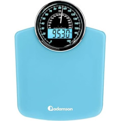 Adamson Hybrid + 2-in-1 Digital & Analogue Body Scales up to 180 kg + Thick Tempered Glass + Extra Large Display + Easy to Read Digital Bathroom Scales + Light Blue