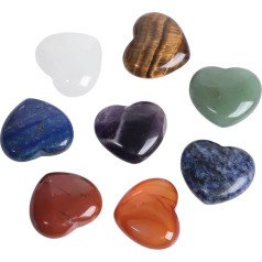 mookaitedecor Healing Crystal Heart Chakra Stones and Worry Stone Pocket Stone for Grounding, Balance, Soothing Meditation, Reiki and Home Decoration (8 Piece Set)