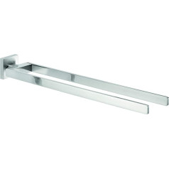 tesa Exxclusiv Bathroom Towel Rail, 2-Arms, Chrome-Plated, Rust-Free, for Wall Mounting without Drilling, Includes Adhesive Solution, 72 mm x 50 mm x 450 mm
