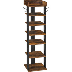 HOOBRO Shoe Rack, Vertical Shoe Rack, 7-Layer Shoe Cabinet, Narrow Shoe Rack with Fence and Hooks, Space Saving for Hallway, Living Room, Bedroom, Dark Brown-Black EBF61XJ01
