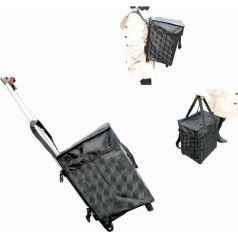 Fineget Foldable Shopping Trolley with Wheels, Backpack Straps, Foldable Grocery Trolley Multipurpose Trolley, Telescopic Handle, for Women, Travel, Holiday, Camping, Beach, Gaming, School, Black