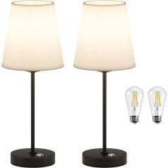 irotine Pack of 2 Black LED Battery Fabric Table Lamp, Rechargeable Battery Table Lamp, Wireless with 6 W Bulb, 3000 K Warm Light, Continuously Dimmable LED Wireless Patio Table Lamp for Bedroom