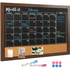 DOLLAR BOSS Magnetic Chalkboard Calendar and Cork Board Combo 45x60cm Chalkboard for Wall Blackboard Monthly Calendar Chalkboard Calendar for Wall Office School and Home