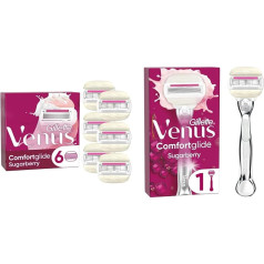 Gillette Venus Comfortglide Sugarberry Women's Razor Blades, 6 Replacement Blades & Gillette Venus Comfortglide Sugarberry Razor Women, Women's Razor + 1 Razor Blade with 5x Blade, Women Gift