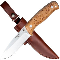 J&V Knife with Fixed Blade for Outdoor Survival Bushcraft Hunting and Fishing, Full Tang, 10 cm Blade, Leather Sheath, Handmade in Spain, Full Tang Knife
