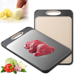 Chopping Board, Double Sided Stainless Steel Chopping Board, Wheat Straw Metal Cutting Board, Food Grade Chopping Boards for Kitchen, Fruit, Vegetables, Durable Stainless Steel Chopping Board