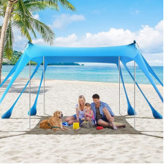 Rhino Valley Pop Up Beach Tent, 2.1 x 2 m UPF50+ Beach Tent with 8 Sand Shovel and 4 Poles Sun Protection, Outdoor Shade, Portable Beach Shelter for Camping Trips, Fishing, Sky Blue