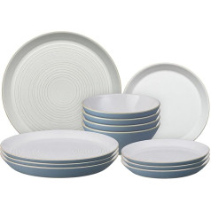 Denby - Impression Blue Dinner Service for 4-12 Piece Ceramic Crockery Set - Dishwasher Safe Microwave Safe Tableware Set - 4 x Dinner Plates, 4 x Small Plates, 4 x Cereal Bowls - Spiral Design
