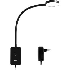 ENUOTEK Reading Lamp Bed Wall Mounting, Touch Dimmable LED Reading Light, Wall Light, Bed Lamp with Switch, Gooseneck Reading Light with 2A USB Charging Port, 4 Brightness Levels, Wall Lamp, Book