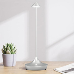 Hapfish LED Table Lamp Wireless Battery Table Lamp Wireless 6000 mAh Modern Aluminium Waterproof Dimmable Table Lamps Rechargeable USB for Outdoor Bedside Restaurant Living Room - Silver