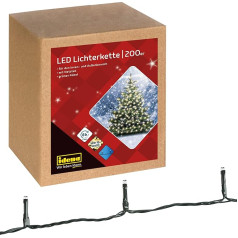 Idena 31869 LED Fairy Lights with 200 LEDs in Warm White, with 8 Hour Timer Function and Transformer, Approx. 29.9 m Long, Decoration for Indoor and Outdoor Use, Party Decoration, Christmas