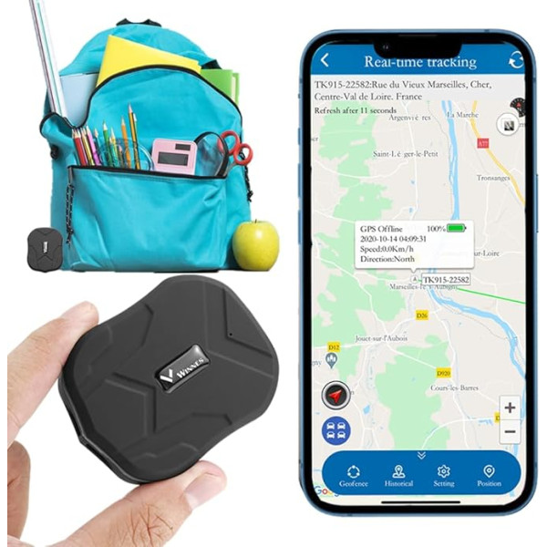 Winnes Mini GPS Tracker with SOS/Multiple Alarms/6 Months Historical Route IP65 Waterproof GPS Tracker Children Portable Small Suitable for Children Cars Bicycles and Backpacks Mini TK905