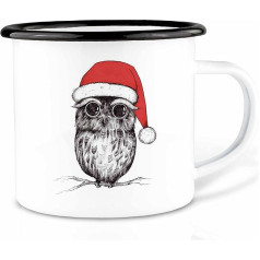 Ligarti Enamel Mug (Lightweight & Robust) | Camping Mug Hand-Finished in Germany | Tea Cup for Christmas, Coffee Cup, Enamel Mug | Christmas (Christmas Owl, 300 ml)