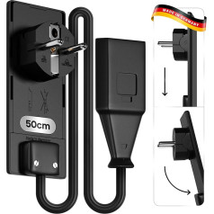 Evoline Flat Connector Extension to Euro Plug, Black, 50 cm, Made in Germany, Furniture Flush to the Wall, Extension Cable Flat Connector 50 cm, Extension Flat Connector