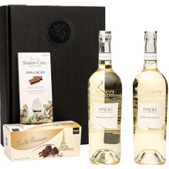 Geschenkset 2 x Weißwein aus Italien (Pipoli Bianco Basilicata IGP) mit Schokoladentrüffeln und dunkler Schokolade | 2 x 0,75l