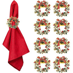 Pack of 8 Christmas Napkin Rings Gold Christmas Wreath Napkin Holder Christmas Napkin Buckle Metal for Christmas Thanksgiving Party Holiday Wedding Table Decoration (4 cm)