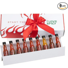 I LOVE SPICY Start The Fire Hot Sauces Gift Set - 9 Different Chili Sauces, Gift for Men and Women, Hot Sauce Set from Mild to Spicy 1-6/5