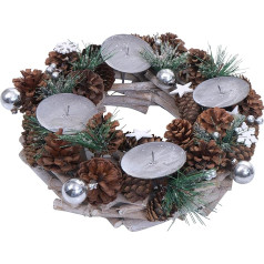 Advent Wreath HWC-M15, Advent Arrangement, Table Wreath, Christmas Decoration, Table Decoration, Wood MVG, Silver, Diameter 32 cm, without Candles