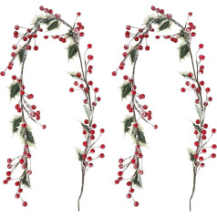 Christmas Garland, 2 Pieces Berry Garland, Artificial Holly Red Berries Garland for Indoor and Outdoor Use, Winter Season, Christmas Fireplace Decoration