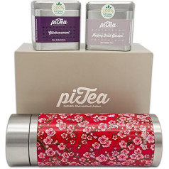 piTea Geschenkset mit roter Thermosflasche und 2 Mini-Dose | Tee Geschenkset für echte Genießer - Tee Set Geschenk, Tee Probierset aus Deutschland