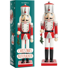 THE TWIDDLERS - Christmas Nutcracker Soldier Made of Wood, 30 cm in Red, Silver and White - High Quality Handmade Pine Wood, Classic Traditional Ornament, Christmas Decoration