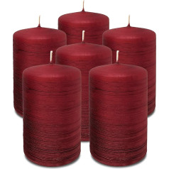 Hyoola Brushed Metallic Pillar Candles - Candles Red Pack of 6 - Pillar Candles Red - Decorative Pillar Candles Large Made in EU - Candles Long Burning Time - 6 cm x 10 cm